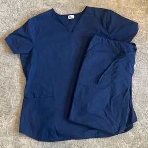 Vital Threads Women's Navy V-Neck Scrub Top and Drawstring Pants Set